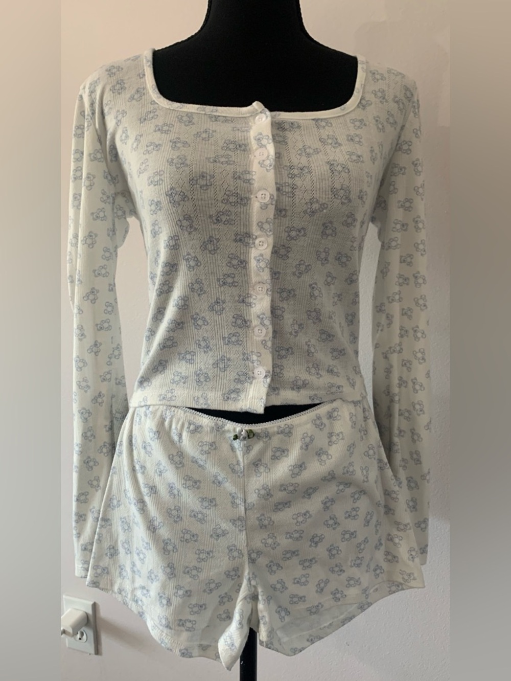 Aeropostale Long-Sleeve Pajama Set with Blue Teddy Bears